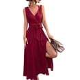 thumbnail image 3 of Txlixc Vestido de mujer de color sólido sin mangas, cuello en V profundo, cruzado, vestido de piernas altas Txlixc  moda, 3 of 7