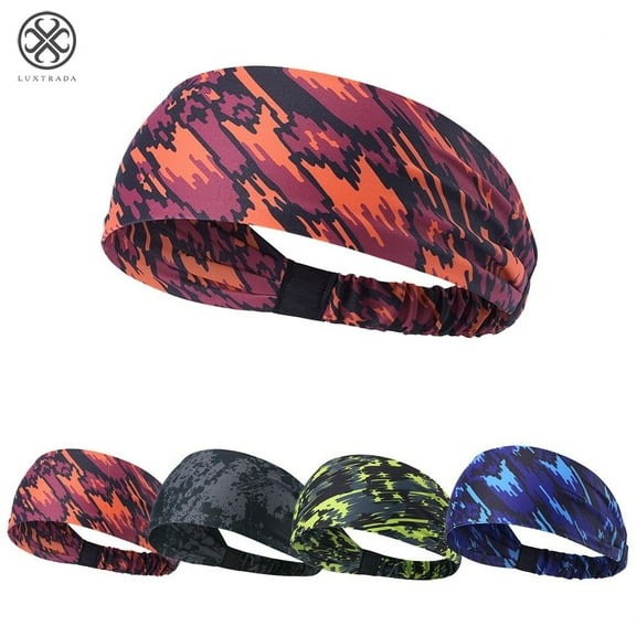 Luxtrada Sports Headbands for Men Women Non-Slip & Moisture Wicking Elastic Yoga Headband Hairband for Working Out, Running, Gym, Cycling (Camo Red)