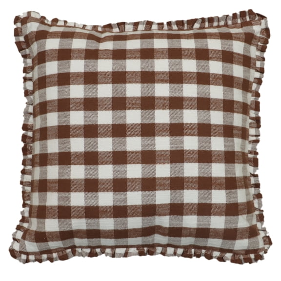 PW Woven Gingham with Ruffle Pillow - Brown