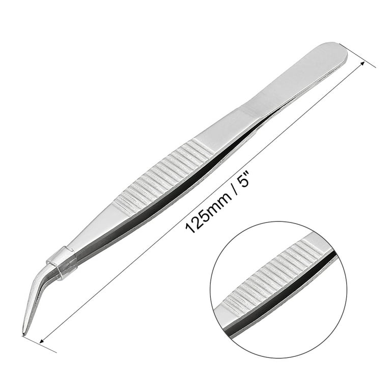 5.5 Long Silver Tone Stainless Steel Round Tip Tweezers 
