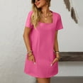 thumbnail image 4 of Homenesgenics Dresses for Women Womens Dresses Summer Fashionable Women's Long Sleeved-Neck Denim Loose Fitting Dress Pink M, 4 of 7