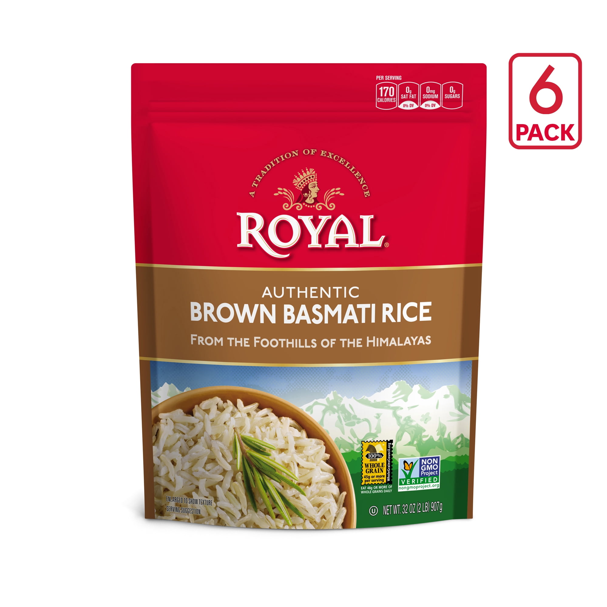 Royal Brown Basmati Rice, 6 pack 2lb / 12lbs Total