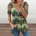 thumbnail image 2 of Green Maple Leaves Seamless Pattern Womens Summer V Neck Zipper Top Short Sleeve T Shirt Off Shoulder Top Casual Classy Loose Shirts, 2 of 7
