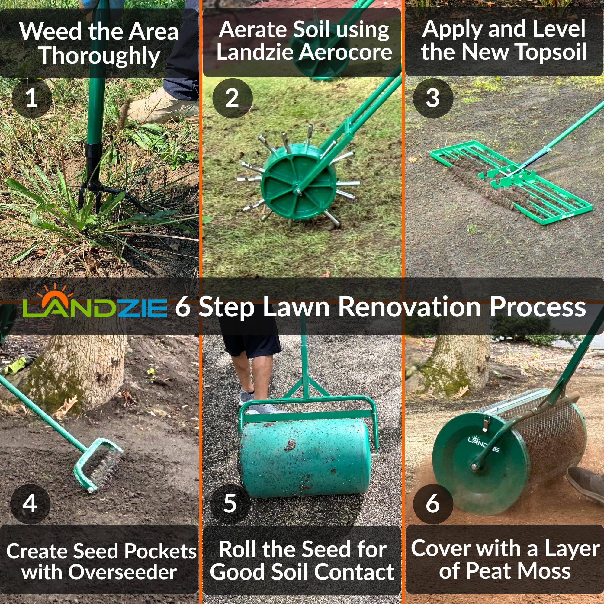 LANDZIE AeroLeveler Lawn Leveling Rake - Patented 36 inch Wide Pneumatic Lawn Leveler Leveling Rake - Provides Stability and Control Without Flipping Over While Leveling Any Yard, Dirt, Ground