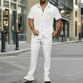 thumbnail image 2 of YLSDY Mens 2 Piece Sets Casual Short Sleeve Button Down Shirts and Loose Pants Summer Beach Vacation Outfits White XL, 2 of 9