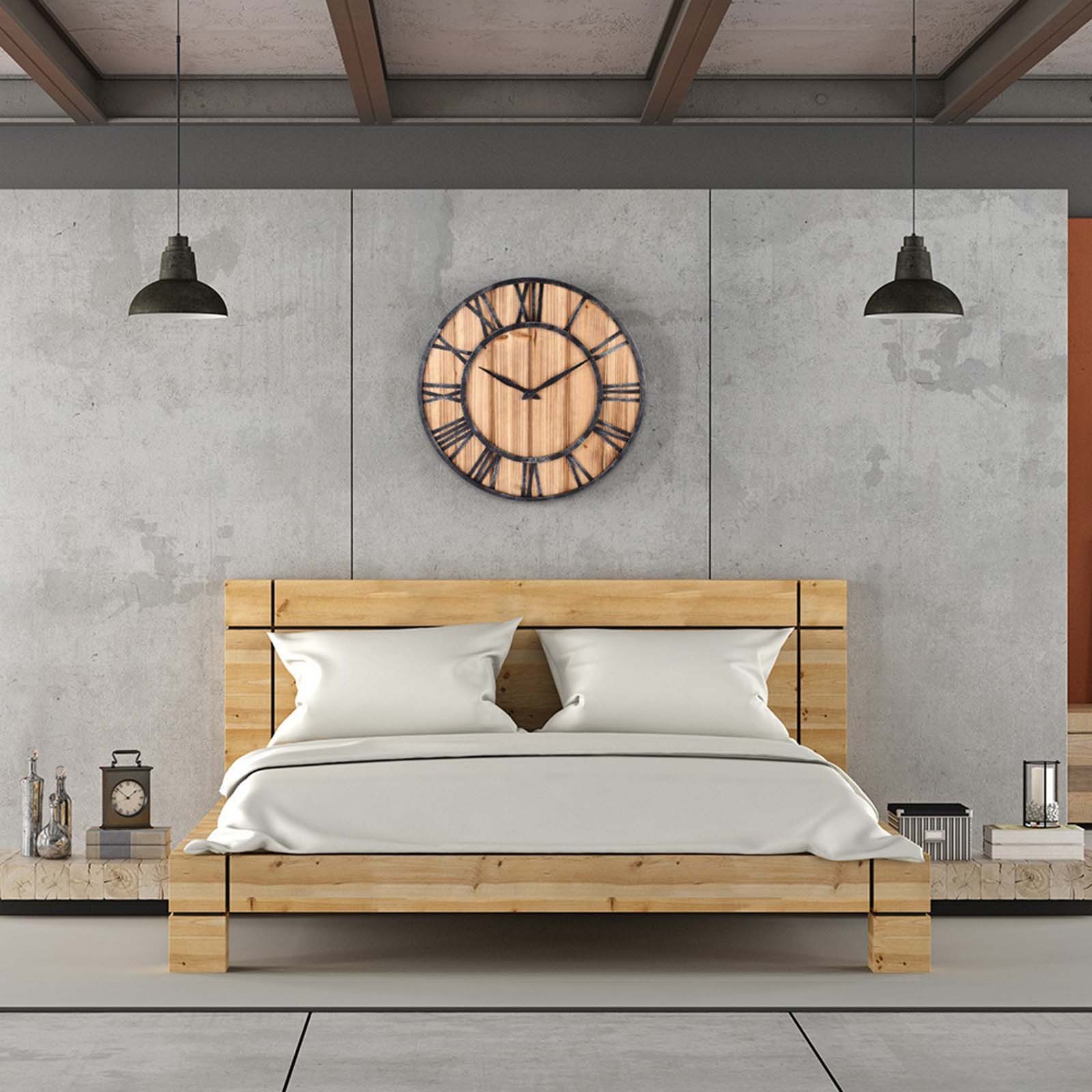 Large 16" Rustic Farmhouse Wall Clock, Silent Non-Ticking Solid Wood & Iron, Perfect for Living Room Decor