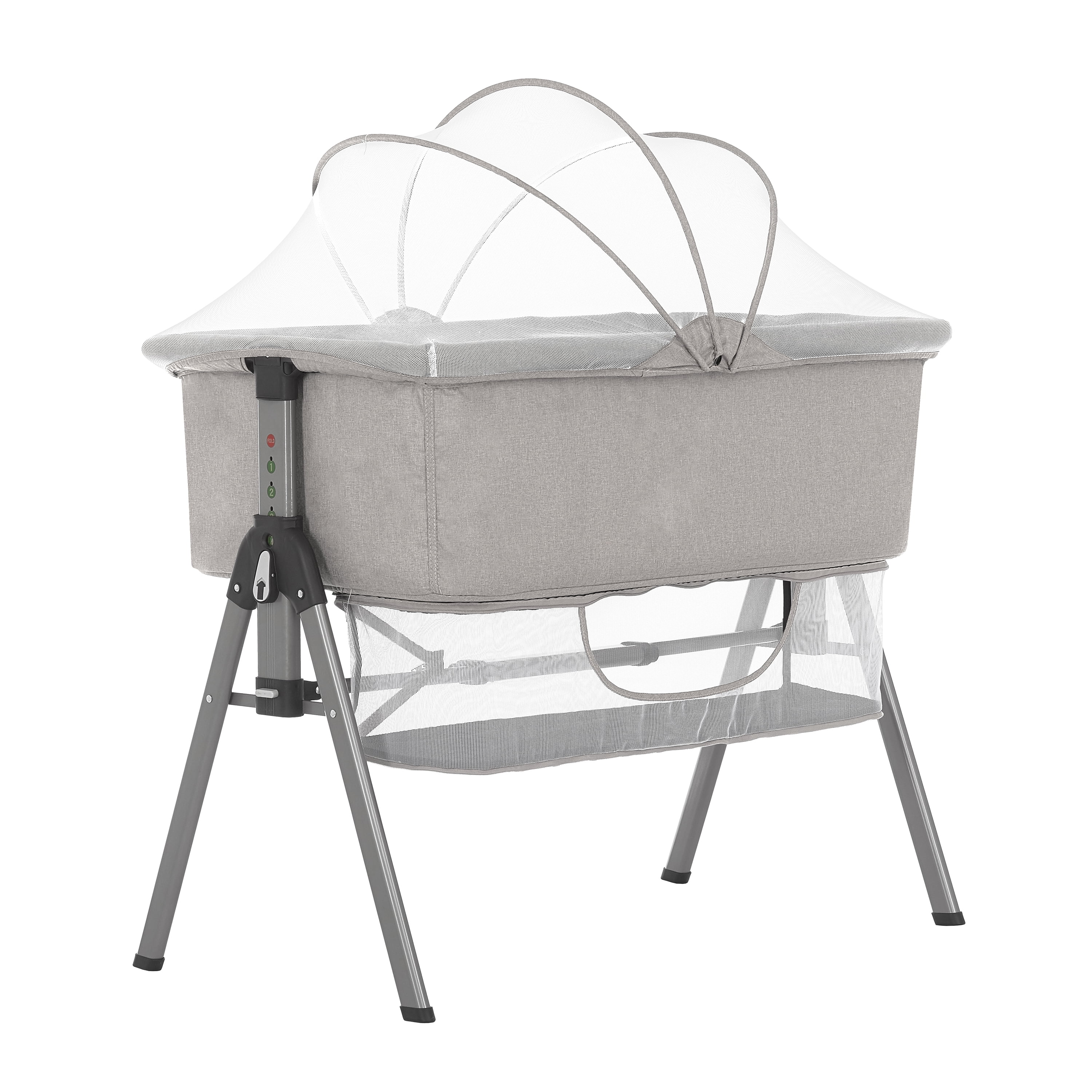 Dream On Me Lotus Bassinet and Bedside Sleeper in Grey, Lightweight, Carry Bag Included