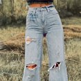 thumbnail image 5 of High Waisted Straight Leg Jeans Y2k Frayed Raw Hem Ripped Distressed Jean Travel Cropped Pants Cowgirl Outfits Trendy Stretchy Baggy Jean Ankle Denim Pants with Pockets Boyfriend Jeans for Women, 5 of 5