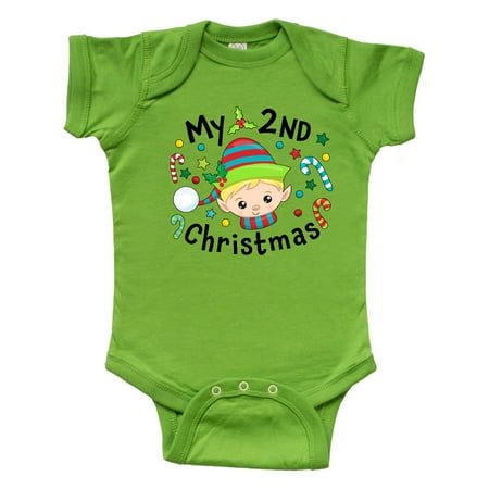 

Inktastic My 2nd Christmas Elf Boy with Candy Canes Gift Baby Boy or Baby Girl Bodysuit