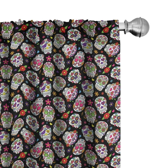 Ambesonne Colorful Curtains, Sugar Skulls Flowers, Pair of 28"x84", Multicolor
