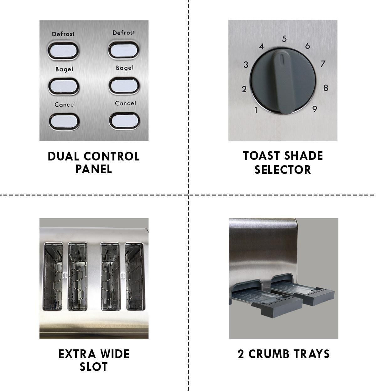 Kenmore 4-Slice Toaster, Dual Controls, Stainless Steel, Custom Browning Settings