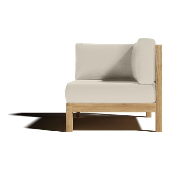 Pemberly Row Teak Outdoor Sectional Corner with Canvas Cushion in Tan