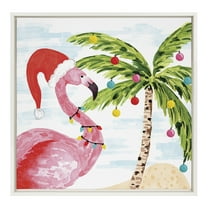 Kate and Laurel Sylvie Holiday Flamingo Framed Canvas Wall Art by Sara Berrenson, 22x22 White, Decorative Holiday Beach Art for Wall