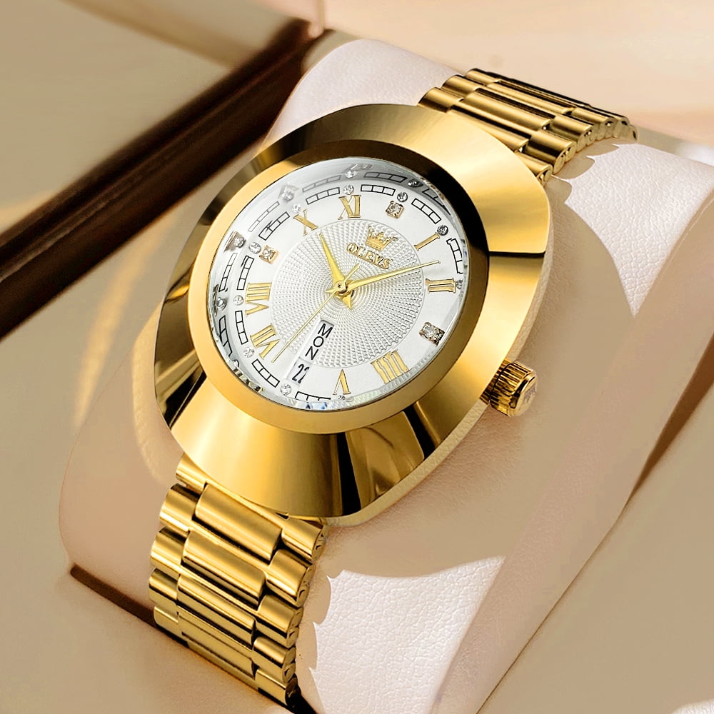 OLEVS Watches for Women Luxury Dress Waterproof Analog Quartz Fashion Gold Plated Tungsten Steel Roman Numeral Date Classic Female Ladies Watches Women Wrist Watches Gift Relojes para Mujer