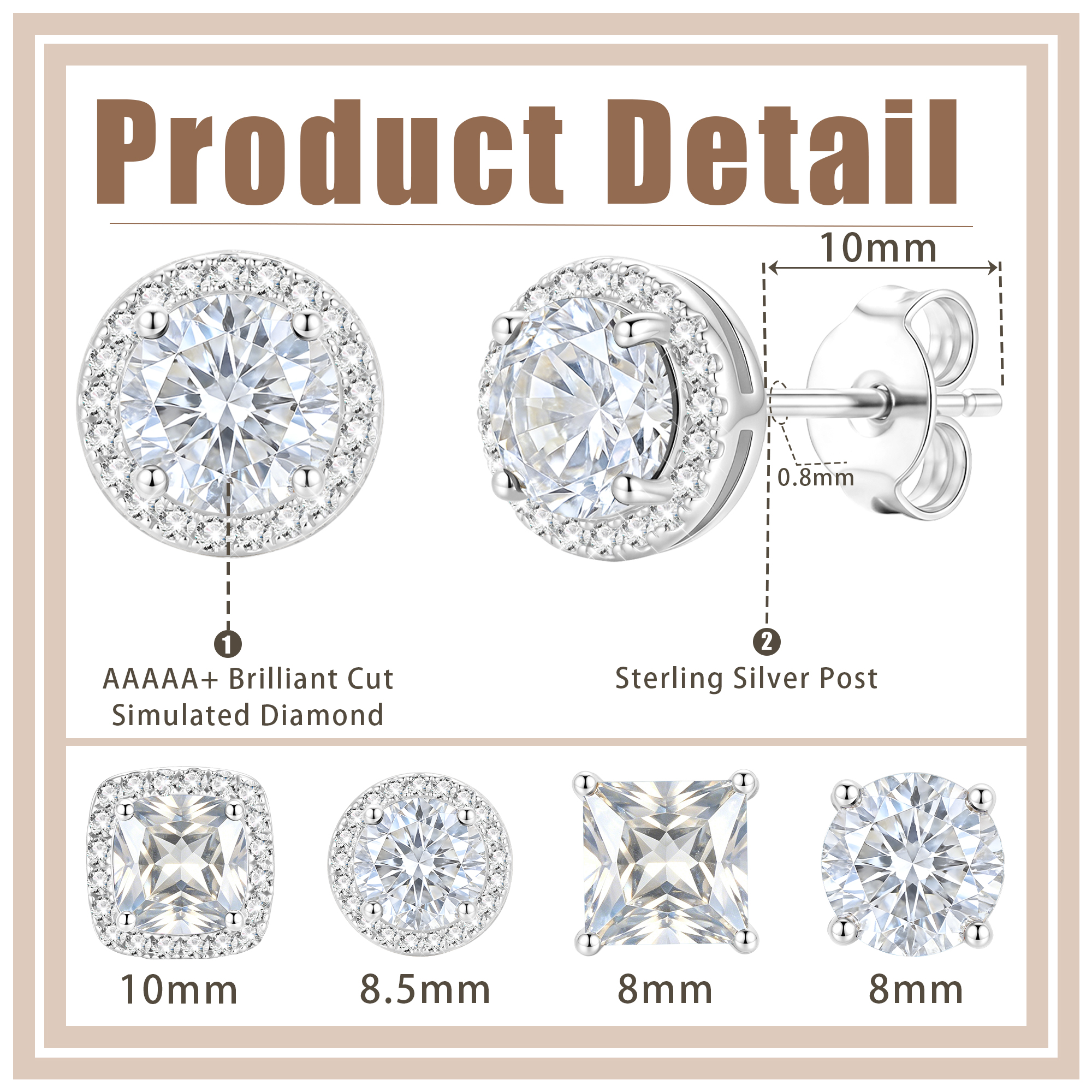 APSVO 4-Pair Halo Stud Earrings Set, 18K White Gold Plated photo 6