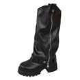 thumbnail image 3 of Domuza Women's Fall Winter Round Toe Platform Mid Calf Boots, Slouchy Pants Shaft Side Zipper Thick Sole Long Boots Black 10（EU-43）, 3 of 7