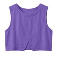 thumbnail image 4 of Qulqfy Solid Blouses for Women Cotton Linen Sleeveless Casual Scoop Neck Loose Crop Spring Summer Trendy Women's Tops S, 4 of 7