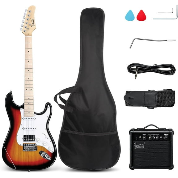 GLARRY Electric Guitar, 39" Full Size Electric Guitar Kit with HSS Pickup Coil Split for Beginner, 20W Amp and Accessories Pack Guitar Bag (Black)