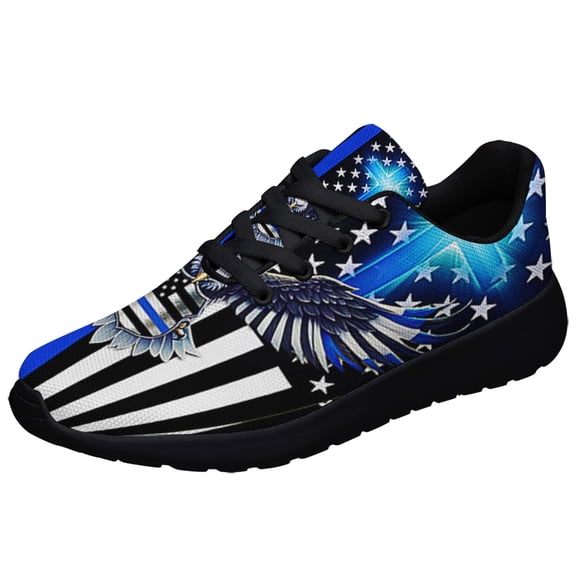 The Thin Blue Line Police Law Enforcement American flag Eagle Shoes Sneakers Black Size 3.5