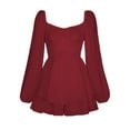 thumbnail image 3 of Women'S Jumpsuit Lantern Long Sleeve Ruffle Layer Tie Mini Short Romper Wine Red M, 3 of 9