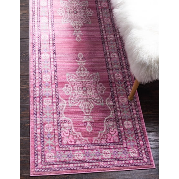 Unique Loom D'Amore Austin Rug Pink/Beige 2' 7" x 10' Runner Floral Bohemian Perfect For Bathroom Hallway Mud Room Laundry Room