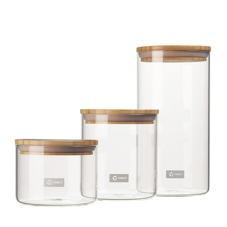 TRINITY Large Glass Canisters w/Bamboo Lid - Set of 3