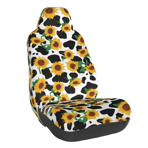 Balery Cute Cow Print Sunflower C Pattern Car Seat Cover - Soft & Breathable Front Premium Covers with Non-Slip Protector Fits Most Automotive, Vans, SUVs, Trucks - 1 Unit