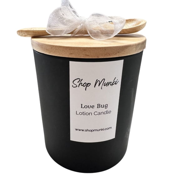 Shop Munki Shea Butter and Soy Wax Lotion Candles in Black Matte Jar-8oz (Love Bug)