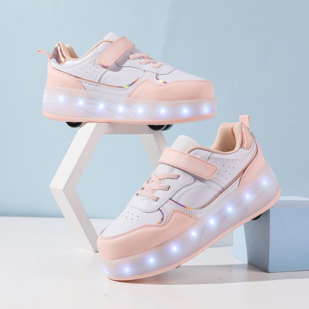 Zapatos de patín para niños y niñas, luz intermitente, zapatos con ruedas de 4 ruedas, zapatillas luminosas con luz Led, zapatos informales para exteriores para niños