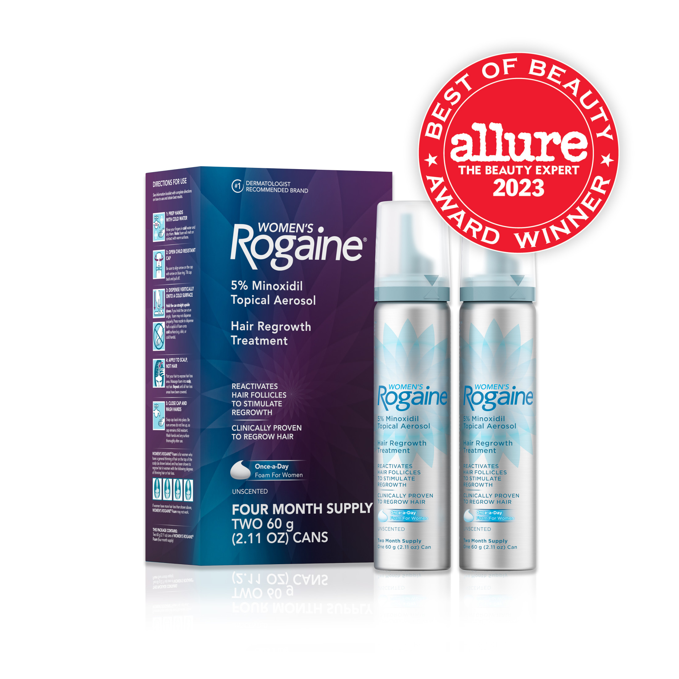 Women's Rogaine 5% Minoxidil Foam, Unscented, 4-Month Supply - image 2 of 8