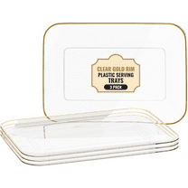 3 Pack Plastic Serving Trays for Party - Gold Serving Tray 8 by 11 Inch - Heavy Duty Dessert Trays for Food - Rectangular Party Serving Trays for Entertaining - Premium Party Trays - Clear Platters