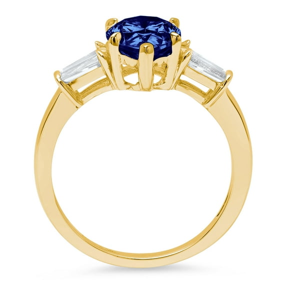 2.5 ct Pear Cut Simulated Tanzanite Three-Stone Engagement Ring for Women in 18K Yellow Gold