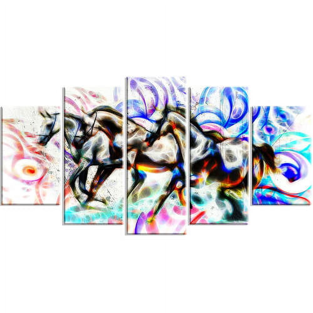 DESIGN ART Graffiti Horses Animal Canvas Art (Multiple Sizes) 60 in. wide x 32 in. high - 5 Panels Diamond Shape