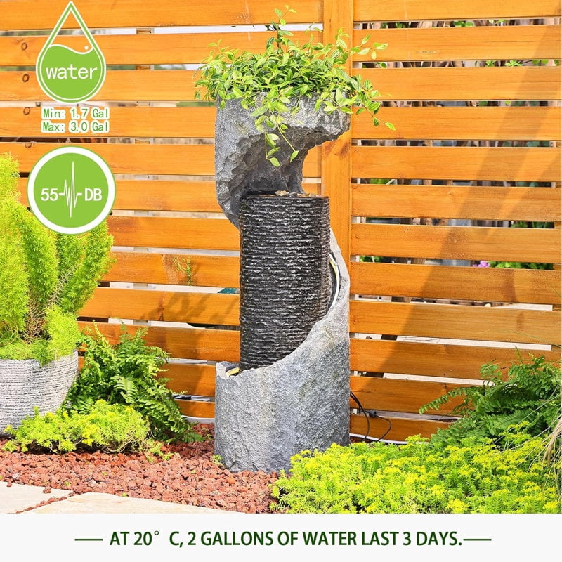 Modern Floor Standing Waterfall Fountain LED Lights for Garden Porch Decor