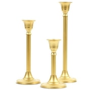 Koyal Wholesale Brushed Gold Taper Candle Holders, Set of 3