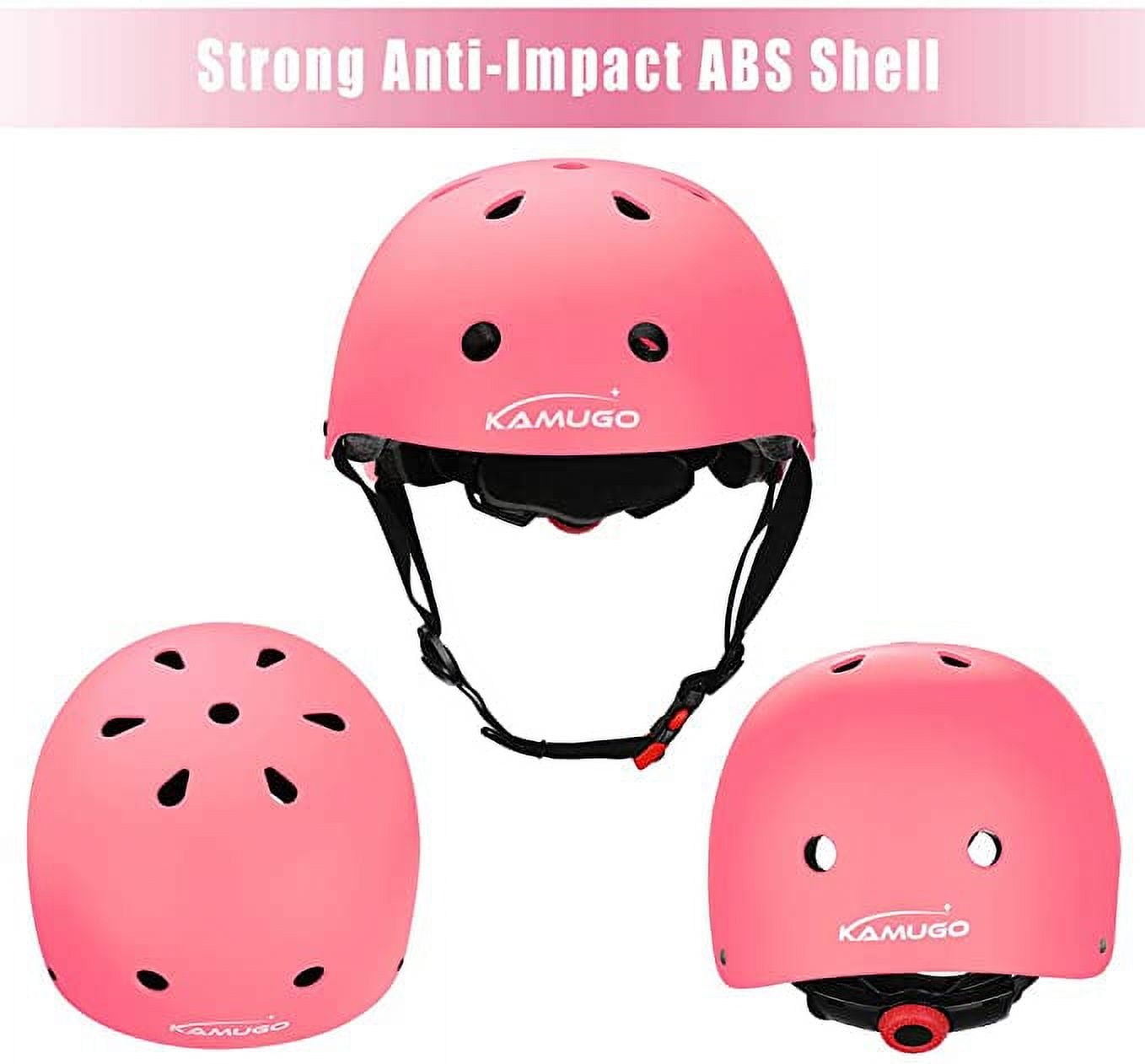 KAMUGO Kids Bike Helmet and Knee Pads 7Pcs ,Helmets for Kids Adjustable for 2~8 Years Girl , Pink