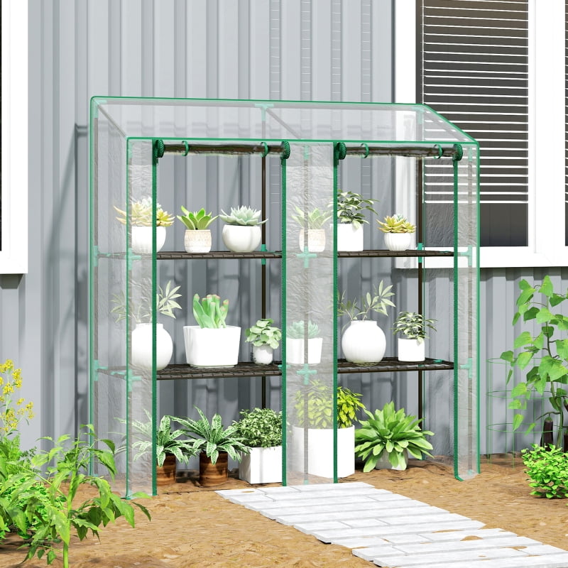 Alvantor Clear 57' L x 18' W x 59' H 3-Tier Mini Greenhouse with Roll-Up Doors