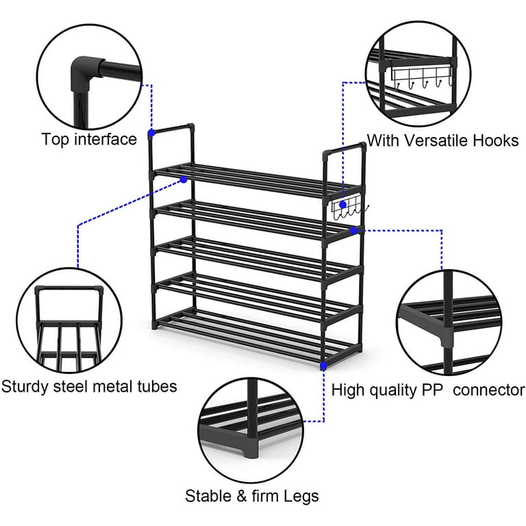 Simple Trending-5 Tier Extra Large Shoe Rack, Rolling Shoe Storage  Organizer and Heavy Duty Casters with Brake for Closet Entryway, Steel  Frame