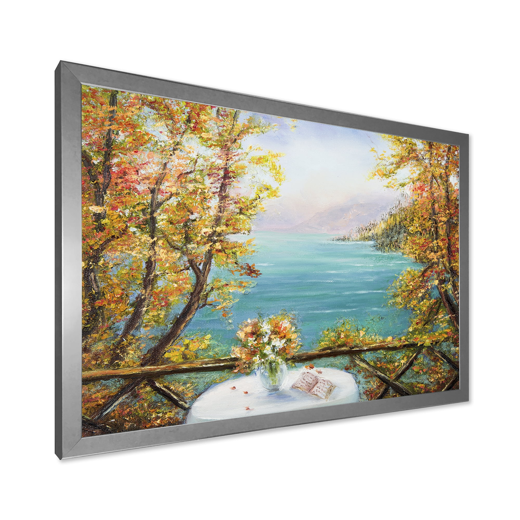 Designart 'The Blue Ocean View From Terrace' Nautical & Coastal Framed Art Print