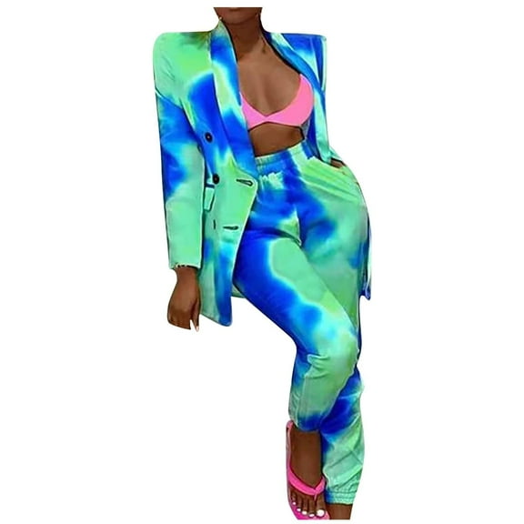 Edvintorg Women's Blazer Suits Two Piece Printed Work Pant Suit for Women Business Office Lady Suits Sets Streetwear Womens Set