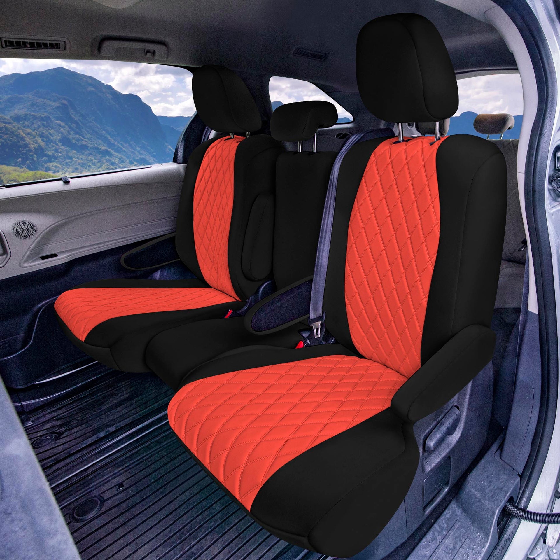 For Toyota Sienna 2011-2020 FH Group Neoprene Waterproof Custom Fit Car Seat Covers - Red/Black 2nd Row