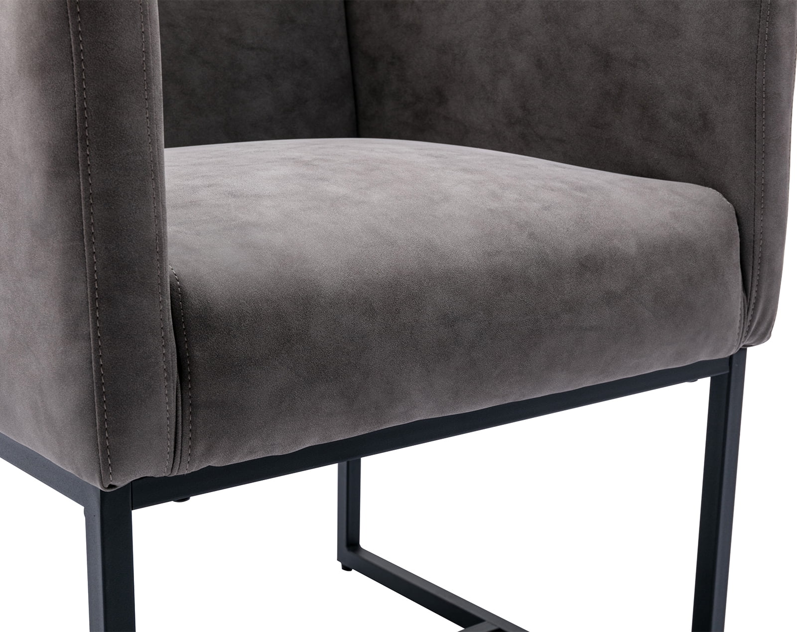 Guyou Modern Faux Leather Upholstered Dining Chairs Set of 2, Kitchen Chairs with Arm and Black Finish Metal Frame, Accent Armchair with back for Living Room Dining Room Bedroom Reception Room, Gray