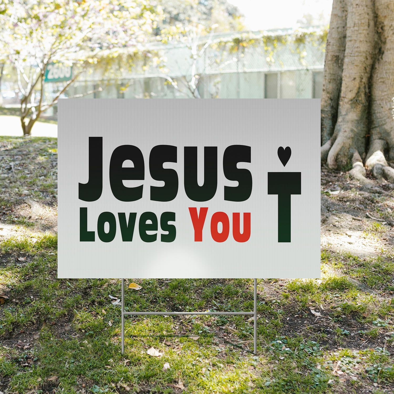 Jesus Loves You Yard Sign 5 Pack of 12 Inch x 16 Inch Double Sided Weatherproof Heavy-Duty Plastic with Stake | Christian Faith, Inspirational Message, Eye-Catching Design | Made in USA
