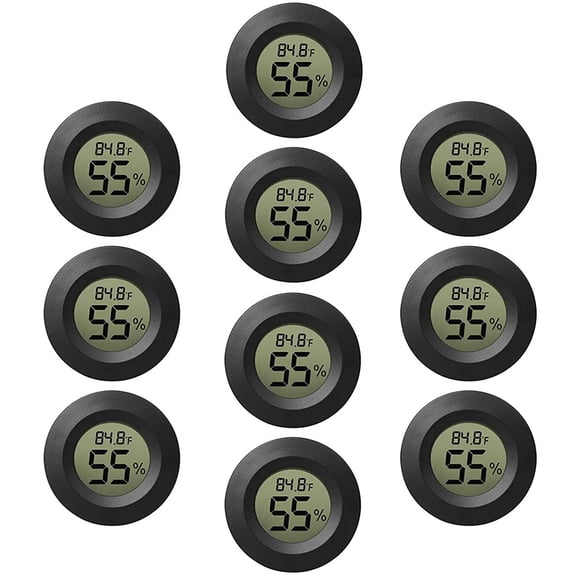 10-Pack Mini Thermometer Hygrometer, Small Digital Electronic Temperature Humidity Meters Gauge Indoor LCD Display for Humidors, Greenhouse, Garden, Cellar, Fridge, Mason Jar