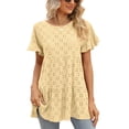 thumbnail image 2 of Camisa de color puro para mujer, camiseta para mujer, blusa de manga corta para mujer, blusa ahuecada para mujer, respuesta rápida, 2 of 6