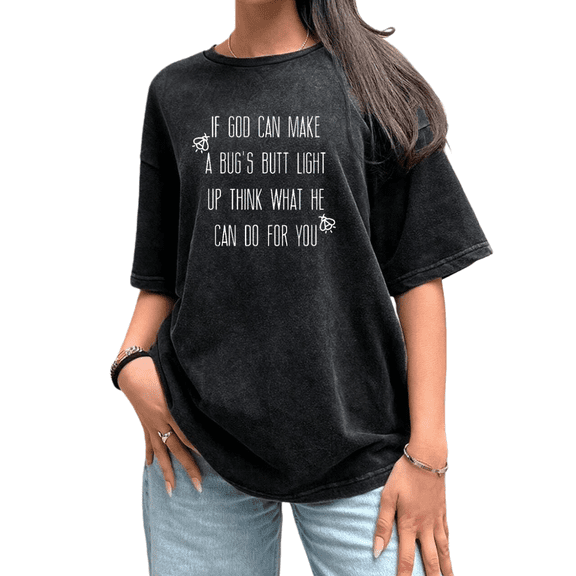 Black Washed Faith Humor Message Print Tshirt Graphic Tees God Quote Loose Shirts Short Sleeve S-2XL Christian Gift Tops