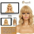 thumbnail image 5 of Creamily 12" Blonde Wigs for Black Women Synthetic Curly Blonde Bob Wigs with Bangs Water Wavy Wig Wefted Wig Caps, 5 of 7