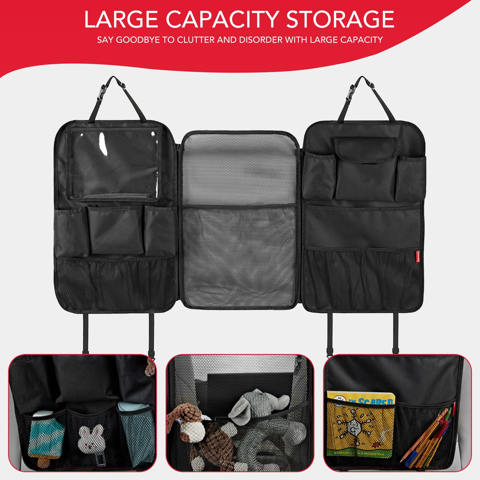 Rubbermaid 3-in-1 Car Backseat Organizer, Multi-pocket, convenient storage, travel accessory for Cars, Trucks, and SUVs