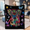 thumbnail image 2 of Couverture Adulte Boho Papillon Éléphant Couverture en Flanelle Jetée Femmes Douce et Confortable, 2 of 7