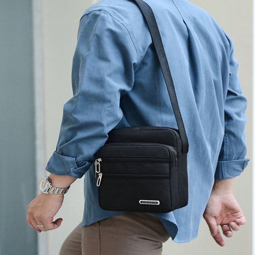 JUNWELL Messenger Sling Bags For Men Casual Canvas Small Zipper Crossbody Pouch Simple Small Crossbody Shoulder Bag Men Bag Freshman For Books Back To
